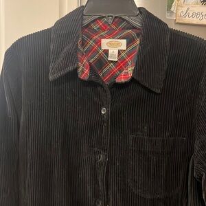⭐️Talbots ⭐️CLASSIC-corduroy black long dress/plaid sleeve/wear now for holiday